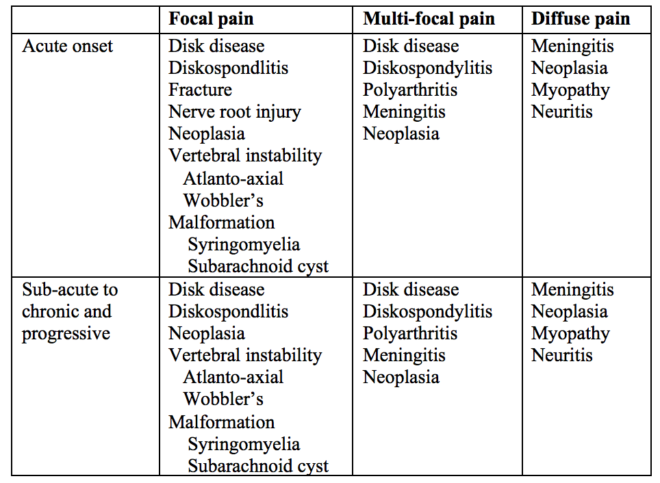 Table 1. Differential diagnoses of spinal pain by onset and location