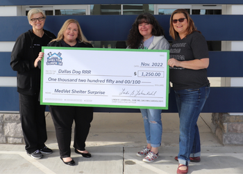 Dallas Dog RRR accepting a Shelter Surprise check